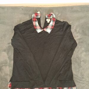 J. Crew Black Top with Plaid Collar